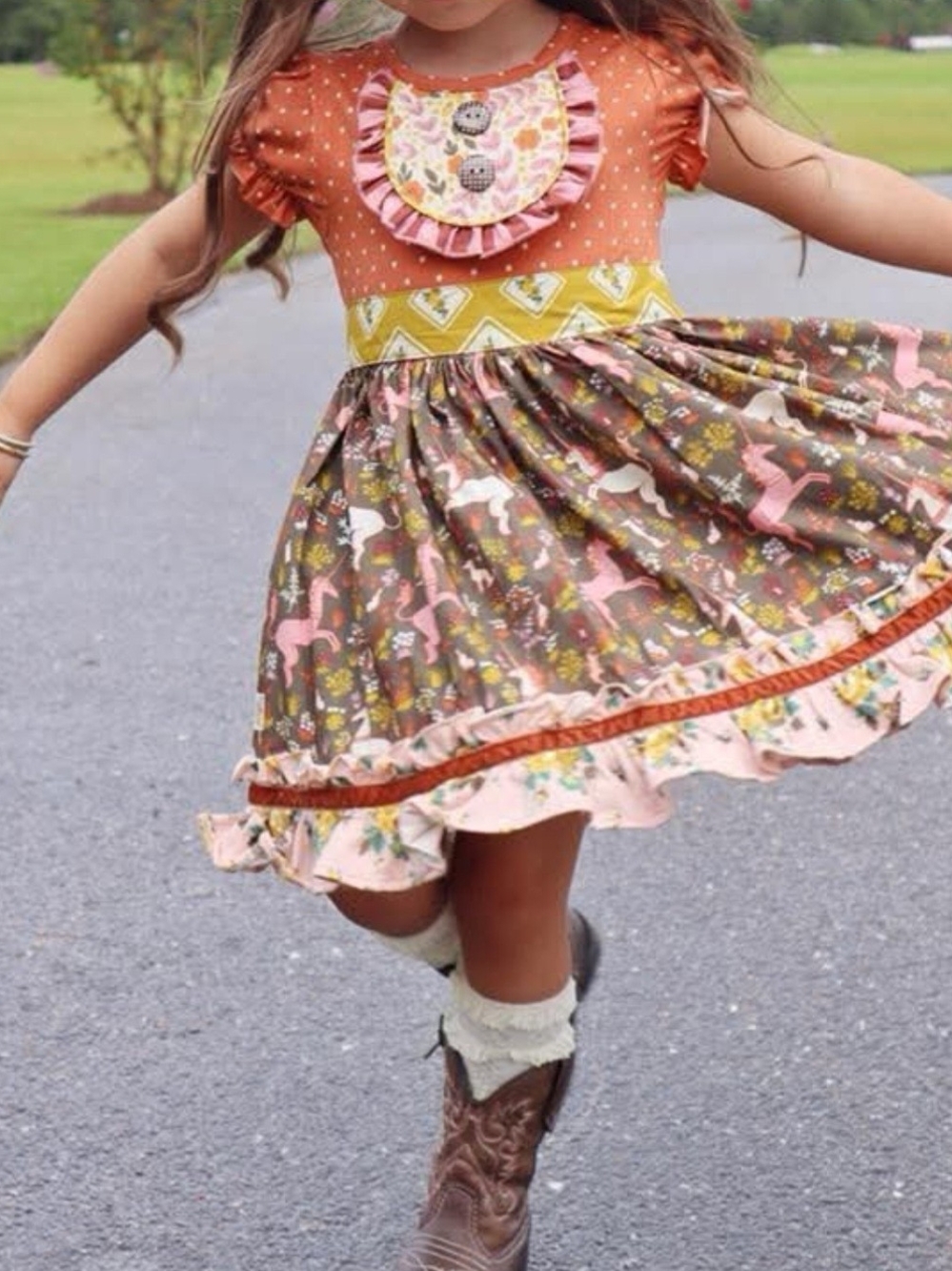 Wildflowers Rust Pink Brown Floral Ruffle Dress for Girls